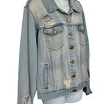 Forever 21 Blue Denim Pink Orange Floral Embroidered Distressed Jean Jacket sz M Photo 10