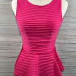 Bisou Bisou  Sleeveless Peplum Top Ribbed Hot Pink-XS Photo 0