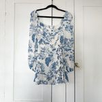 Reformation | Cammi Floral Long-Sleeve Mini Dress in Corsica Blue Photo 6