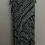 Susan Graver Dress Maxi Slinky Stretch Travel Buttons Geometric Dots Black Green Photo 0