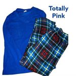 Totally pink brand blue and plaid fleece pj set Blue Size L Photo 1