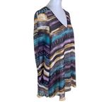 Lavender Brown  Abstract Stripe Swing Dress V Neck Long Sleeve Boho XS Photo 1