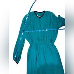 Victor Costa 70’s Turquoise Long Sleeve Pleated Dress Size 12 Blue Photo 12