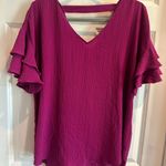 Apt. 9  Women's V-Neck Ruffled Sleeve Blouse in Fuchsia Photo 0