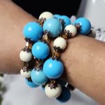 Set of 3 Stretch Bracelets Turquoise & Ivory Color Beads Blue Photo 3