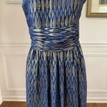 Halston Heritage NWOT  Scarf Neck Short Dress Saphire Blue Gold Diamond Scarf Nec Photo 4