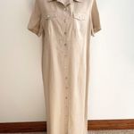 Studio C Plus Tan Linen Blend Button Front Shirtdress Long Modest Dress Size 16W Photo 0