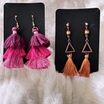 Tiered Tassel Drop Boho Earrings Ombre Pink Purple Brown Triangles Set 2 Pair Photo 1
