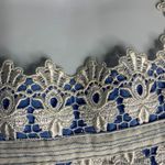 Handmade Vintage 70s  Maxi Dress L Blue Eyelet Lace Sleeves Square Neck Boho Photo 2