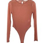 Olivaceous  Sheer Metallic Mauve Long Sleeve Bodysuit Photo 0