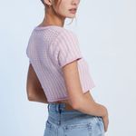 LA Hearts L.A. Hearts Pink/White Crop Crochet Lace-Up Cardigan Photo 1