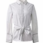 C/MEO COLLECTIVE C/MEO NWT Long Sleeve Belted Button Up White Contemporary Business Blouse Top Photo 0
