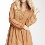 Free People Baby Dee Sheer Chiffon Lined Babydoll Mini Dress Brown Size Medium Photo 0