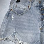 Simple Society Light Wash Blue Fringe Distressed Ripped Button Fly Jean Shorts 7 Photo 5