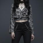 H&M Crop Top Womens 4 Black Gray Snake Print Long Sleeve Y2K Punkcore Grunge Photo 1