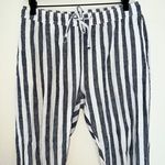 ONIA Linen Blend White Gray Striped Cuffed Beach Pants Photo 1