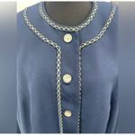 Elegant Blue Blazer with‎ Pearl Trim Button Photo 1