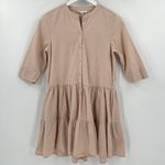 Apiece Apart Mini Dress Pink Blush Maurino Drop Waist 3/4 Sleeves Button Size XS Photo 3