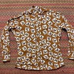 VTG BROWN HORSE EQUESTRIAN PRINT BUTTON UP LONG SLEEVE Size M Photo 0