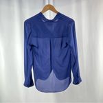 L'Agence  Silk Long Sleeve V-Neck Knotted Blouse in Blue Size Extra Small‎ Photo 3