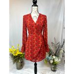 One Way  Wrap Around Paisley Mini Dress Long Sleeves Red/Orange 12 Photo 1