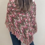 Pink Brown Green Multicolor Handmade Open Crochet Knit Tassel Fringe Poncho Multiple Photo 2