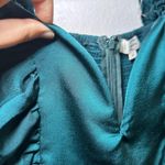 Entro  Womens Mini Dress Size M Teal Long Sleeve Square Neck Ruched Party elegant Photo 5