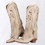 NEW SaraIris Western Tan Cream Fringe Tassel Cowgirl Cowboy Boots US 8 Photo 1