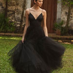 Hutch  Lucia V Neck Tulle Black Maxi Dress 10 Photo 0