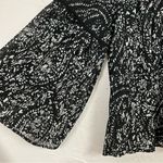 Lucky Brand  Black & White Boho Blouse Womens Small Babydoll Flared Sleeve Top Photo 4