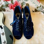 White House | Black Market WHBM “Dasher” Blue Velvet Peep Toe Bootie Photo 8