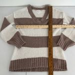 Hippie Rose Hippie‎ Rose V-Neck Striped Pullover Sweater Brown Cream Knit Cozy Womens Small Photo 6