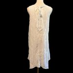 Elle  White Dress SZ L Embossed W/ Embroidery LWD Bow Tie Back Handkerchief Sheer Photo 5