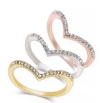 Inc Ring Set 3 Tri Tone Crystal Chevron Stackable Rings Size 5 Rose Gold Silver Photo 1