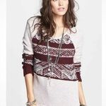 Free People  Snow Angel Burgundy & Cream Tribal Fair Isle Knit Thermal Sweater S Photo 0