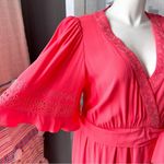 Kobi Halperin Elaine Flamingo Short Flutter Sleeve Wrap Midi Dress Women’s XL Pink Photo 1