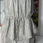 Vince Camuto  Grey Geometric Print Sleeveless Peplum Midi Dress Size 12 Large Photo 0