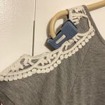 Don’t You Dare Gray &White Top Women’s Size Medium Cut Out Sleeve Lace Edging Photo 5