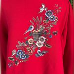 Vintage‎ Red Floral Bird Sweatshirt Cozy Fall Grandma Core Pullover XL Photo 2