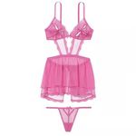 Victoria's Secret  lingerie bows Sexy Sheer Dotted Mesh Lace Babydoll coquette Photo 10