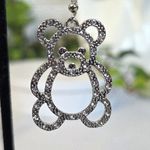 Silver Teddy Bear Drop Earrings with Rhinestines Photo 2
