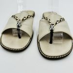 Brighton  Ivory Leather Slides Sandals Metallic Braiding Sz 7.5 Flats Olive Beach Photo 3