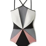PatBO Colorblock Halter One Piece in Black white Small New Womens Swimsuit Photo 7
