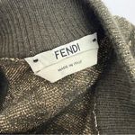 Fendi  Wool Blend Knit Sweater Brocade Damask Dress Metallic Gold Brown Photo 11