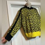 Central Park West Designer  Neon Yellow Leopard Print Ribbed Crewneck Sweater Photo 4