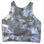 Athleta  blue &‎ black light tie dye conscious cropped high neck sports bra top S Photo 0