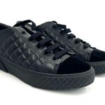 Quilted flat sole sneakers casual lace shoes genuine leather low top trainers Black Size 6 Photo 3