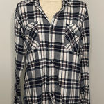 Coastal Plaid Flannel Shirt Medium‎ Blue Casual Button Up Preppy Grunge Granola Photo 0