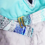 Ambrielle Bra Swimwear Sz Large High Neck Lace Pattern Halter Strap Geometric Blue Photo 10