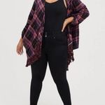 Torrid Purple Plaid Open Front Fringe Flannel Cardigan Jacket Sz.4 Photo 1